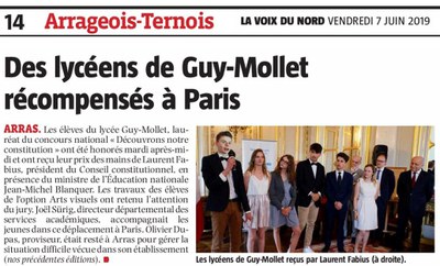 Des lycéens de Guy Mollet récompensés à Paris (4 juin 2019, Conseil Constitutionnel)